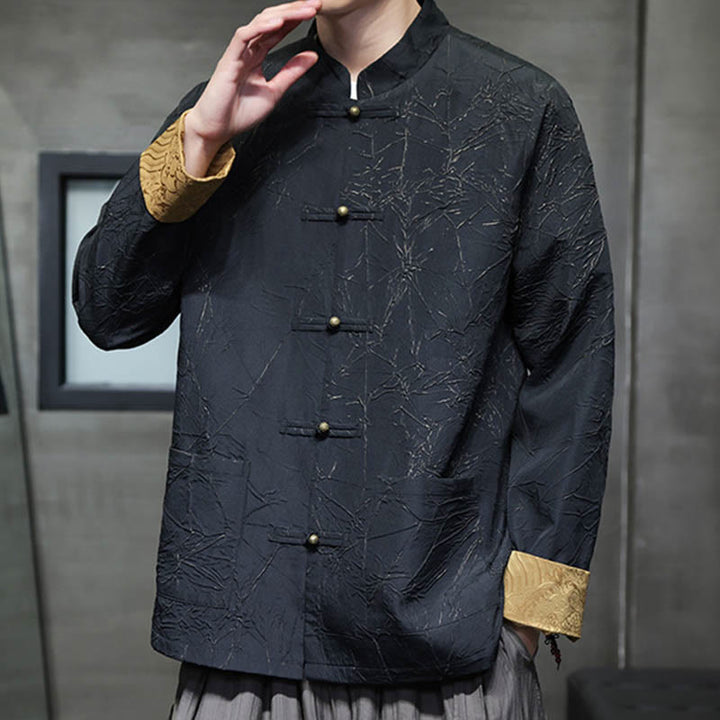 Buddha Stones Tang Suit Casual Frog-button Manches longues Nylon Hommes Veste Chemise Vêtements - image 4