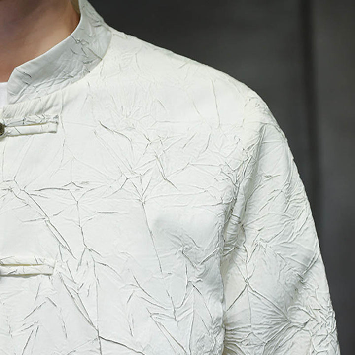 Buddha Stones Tang Suit Casual Frog-button Manches longues Nylon Hommes Veste Chemise Vêtements - image 12