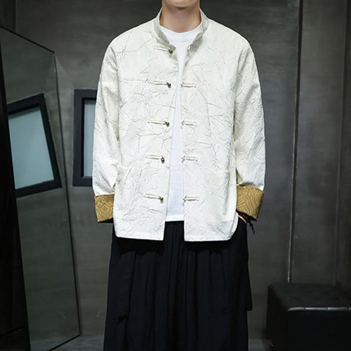 Buddha Stones Tang Suit Casual Frog-button Manches longues Nylon Hommes Veste Chemise Vêtements - image 10
