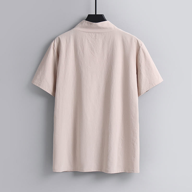 T-shirt ample pour homme Buddha Stones , couleur unie, manches courtes, col en V, chemise en lin respirante - image 6