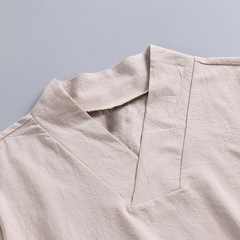 T-shirt ample pour homme Buddha Stones , couleur unie, manches courtes, col en V, chemise en lin respirante - image 7