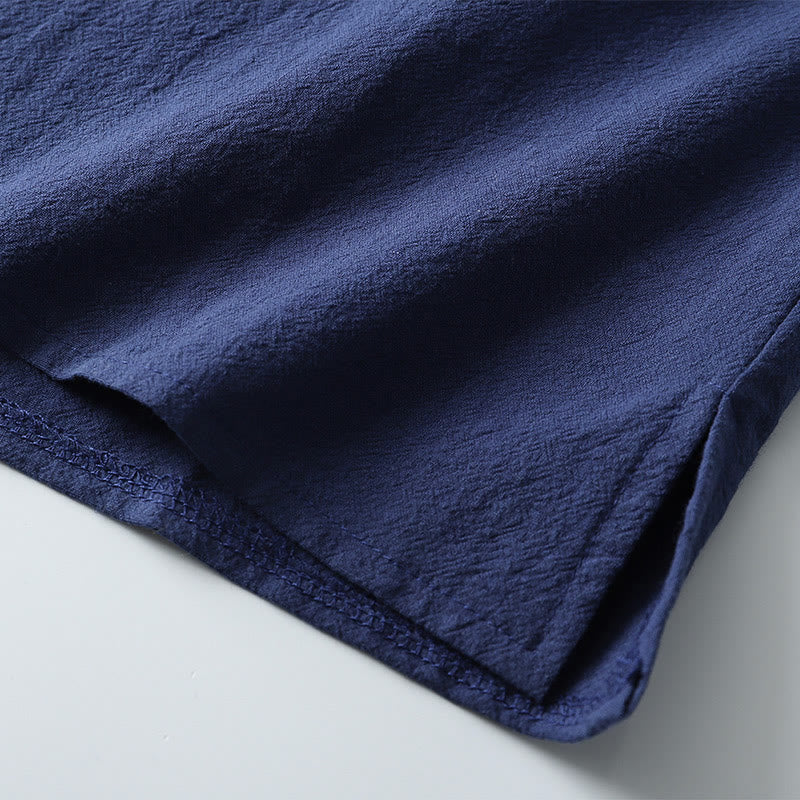 T-shirt ample pour homme Buddha Stones, couleur unie, manches courtes, col cranté, chemise en coton et lin doux - image 7