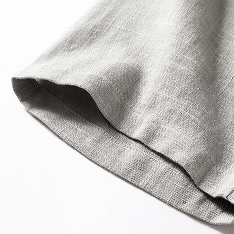 Chemise ample pour homme Buddha Stones, couleur unie, col cranté, manches courtes, confortable, bouton, chemise en coton et lin respirant - image 12