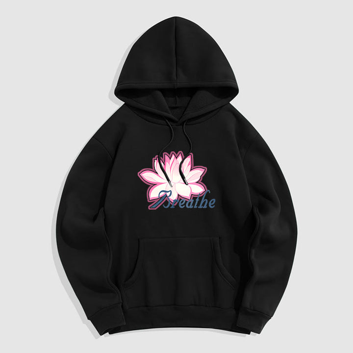 Sweat à capuche en polyester doublé Buddha Stones BREATHE Lotus Flower