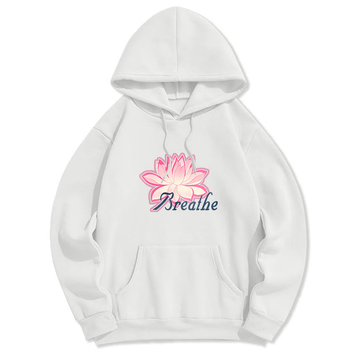 Sweat à capuche en polyester doublé Buddha Stones BREATHE Lotus Flower