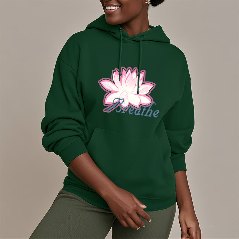 Sweat à capuche en polyester doublé Buddha Stones BREATHE Lotus Flower