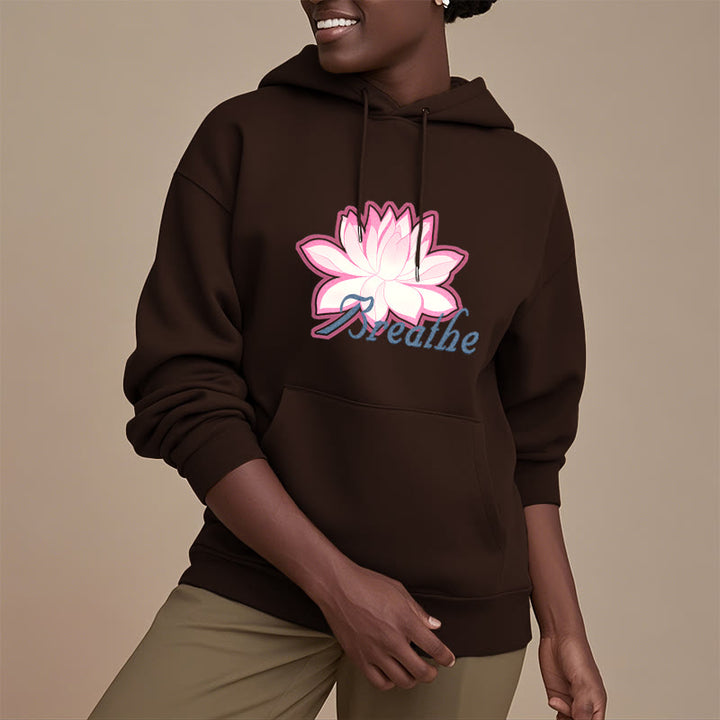 Sweat à capuche en polyester doublé Buddha Stones BREATHE Lotus Flower