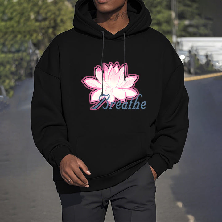 Sweat à capuche en polyester doublé Buddha Stones BREATHE Lotus Flower