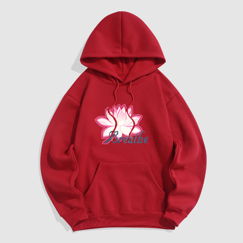 Sweat à capuche en polyester doublé Buddha Stones BREATHE Lotus Flower