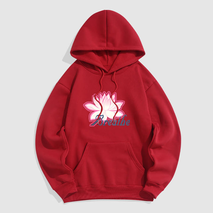 Sweat à capuche en polyester doublé Buddha Stones BREATHE Lotus Flower
