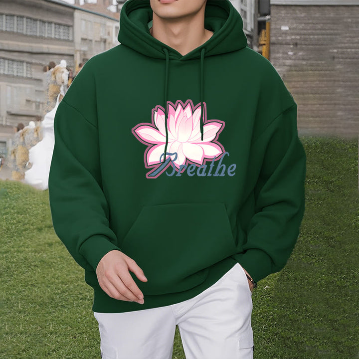 Sweat à capuche en polyester doublé Buddha Stones BREATHE Lotus Flower