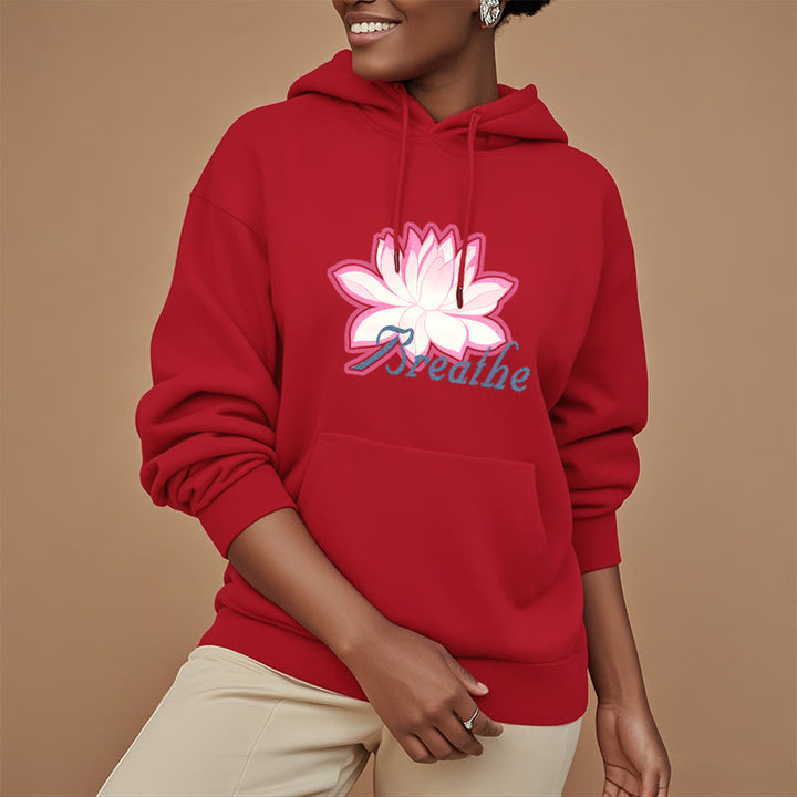 Sweat à capuche en polyester doublé Buddha Stones BREATHE Lotus Flower