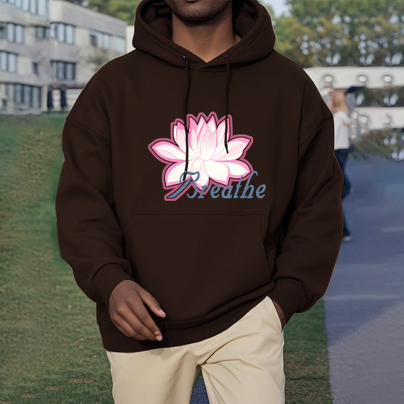 Sweat à capuche en polyester doublé Buddha Stones BREATHE Lotus Flower