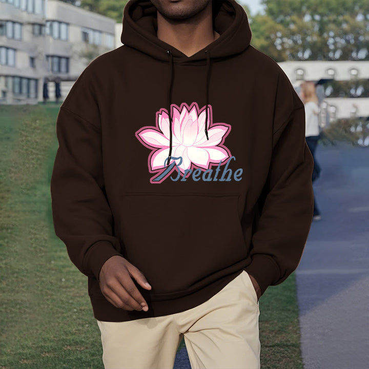 Sweat à capuche en polyester doublé Buddha Stones BREATHE Lotus Flower