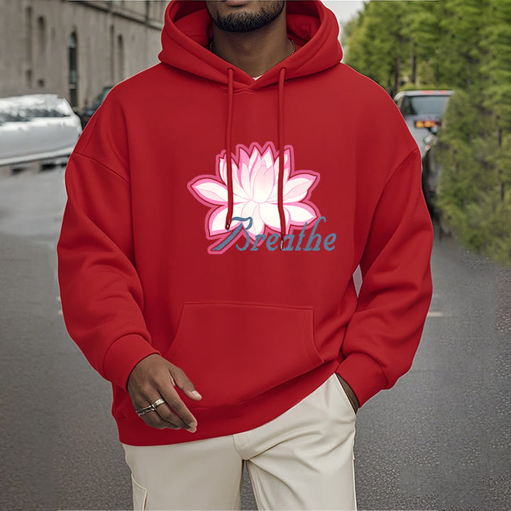 Sweat à capuche en polyester doublé Buddha Stones BREATHE Lotus Flower