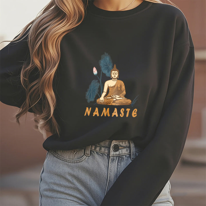 Sweat-shirt doublé Buddha Stones NAMASTE Buddha Lotus Leaf