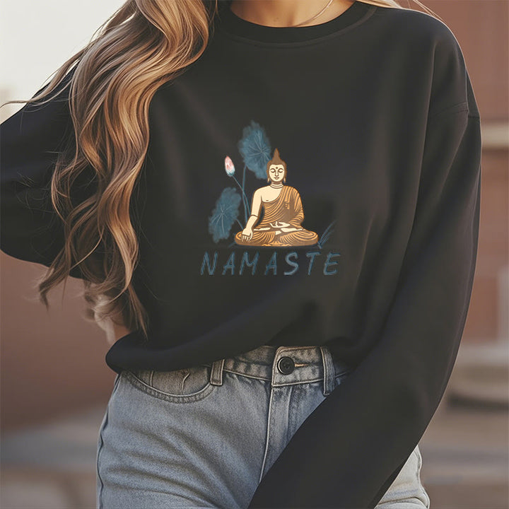 Sweat-shirt doublé Buddha Stones NAMASTE Buddha Lotus Leaf