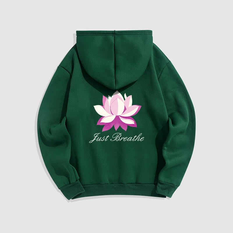 Sweat à capuche en polyester doublé polaire Buddha Stones Lotus Just Breathe