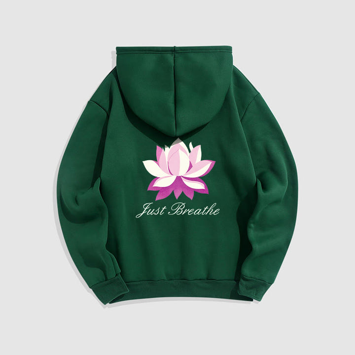 Sweat à capuche en polyester doublé polaire Buddha Stones Lotus Just Breathe