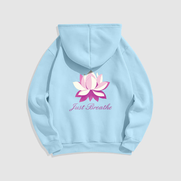 Sweat à capuche en polyester doublé polaire Buddha Stones Lotus Just Breathe