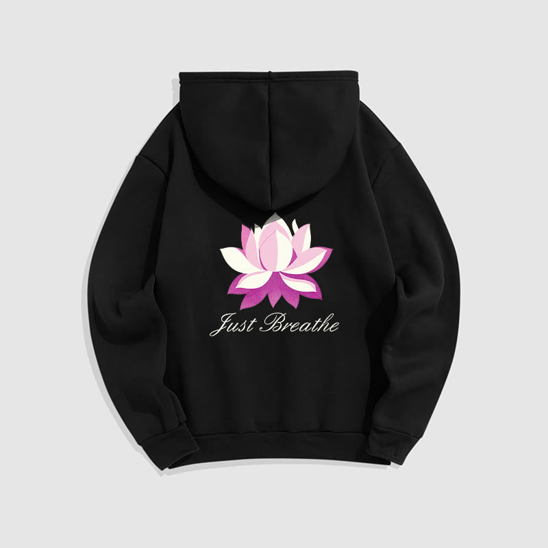 Sweat à capuche en polyester doublé polaire Buddha Stones Lotus Just Breathe