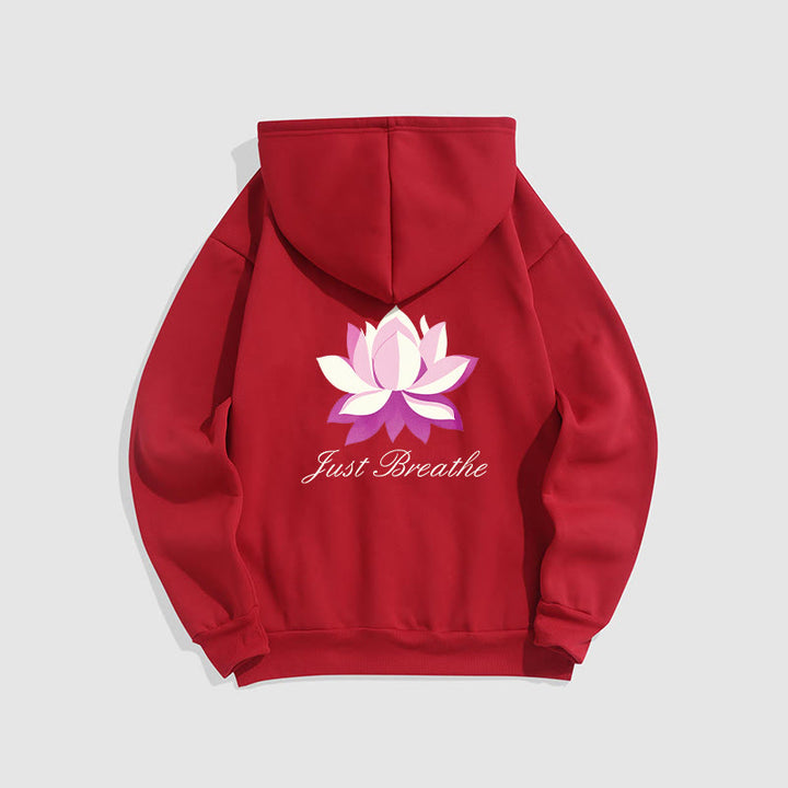 Sweat à capuche en polyester doublé polaire Buddha Stones Lotus Just Breathe