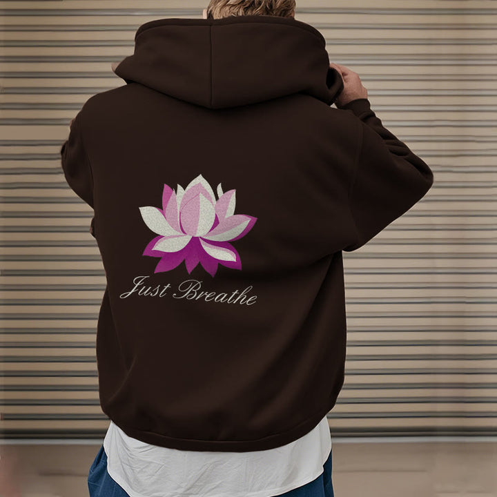 Sweat à capuche en polyester doublé polaire Buddha Stones Lotus Just Breathe