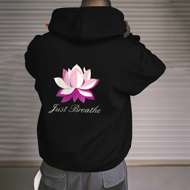Sweat à capuche en polyester doublé polaire Buddha Stones Lotus Just Breathe