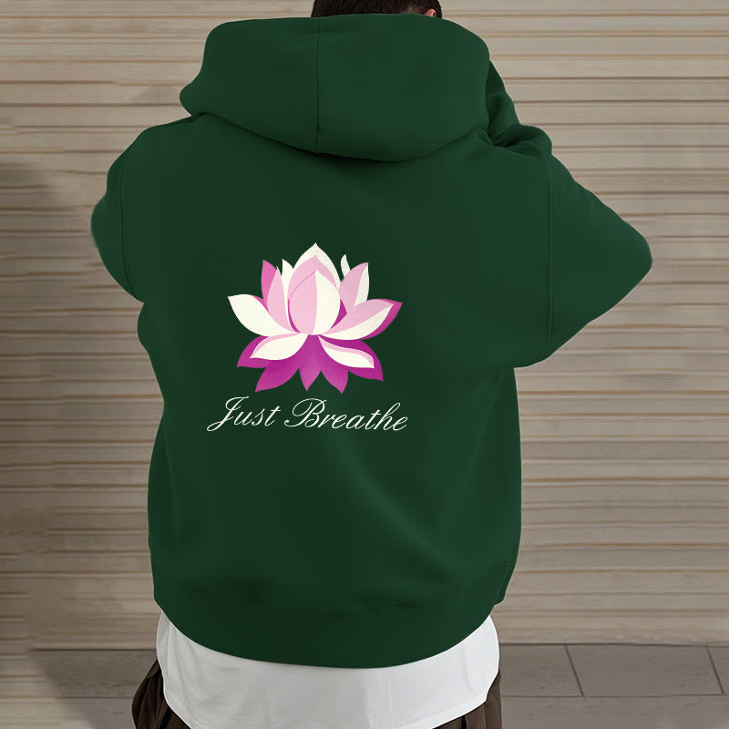 Sweat à capuche en polyester doublé polaire Buddha Stones Lotus Just Breathe