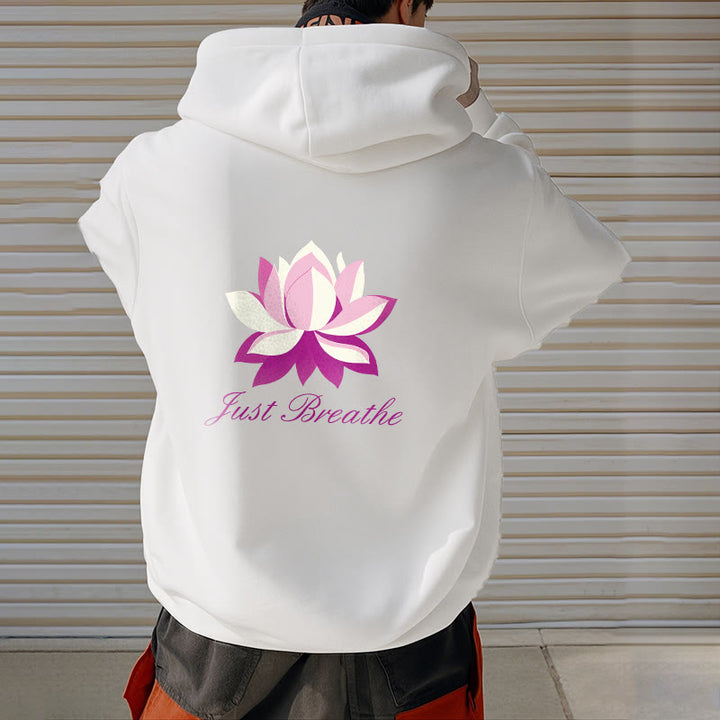 Sweat à capuche en polyester doublé polaire Buddha Stones Lotus Just Breathe