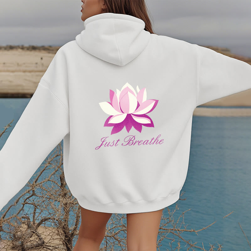 Sweat à capuche en polyester doublé polaire Buddha Stones Lotus Just Breathe
