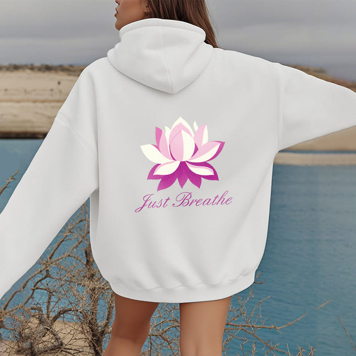 Sweat à capuche en polyester doublé polaire Buddha Stones Lotus Just Breathe