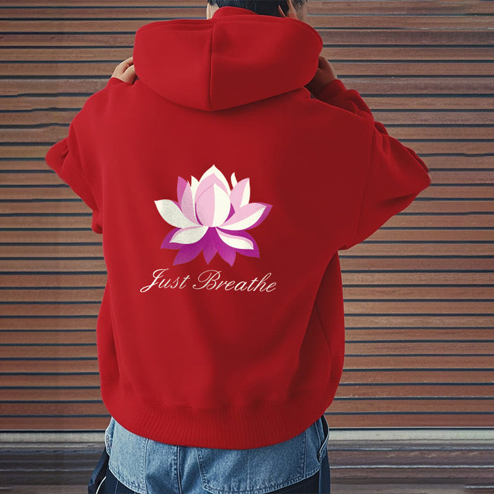 Sweat à capuche en polyester doublé polaire Buddha Stones Lotus Just Breathe