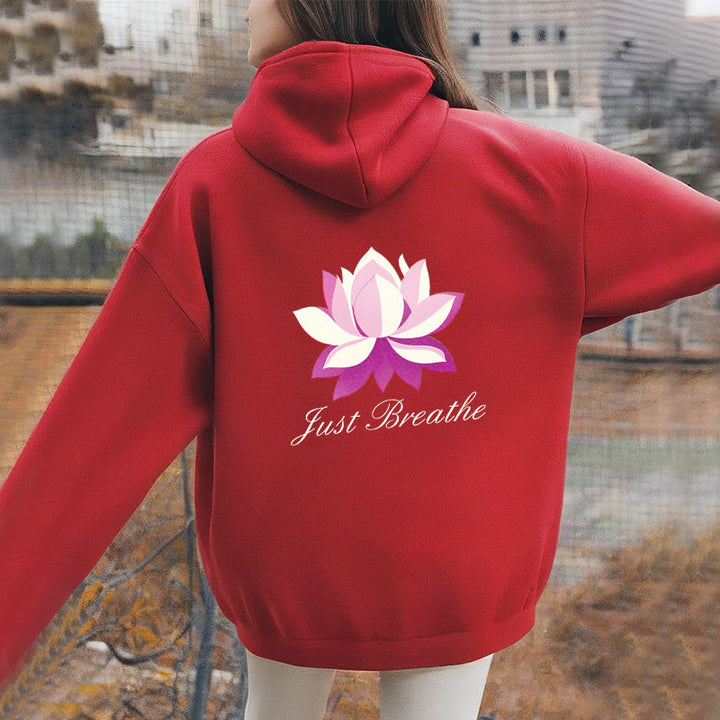 Sweat à capuche en polyester doublé polaire Buddha Stones Lotus Just Breathe
