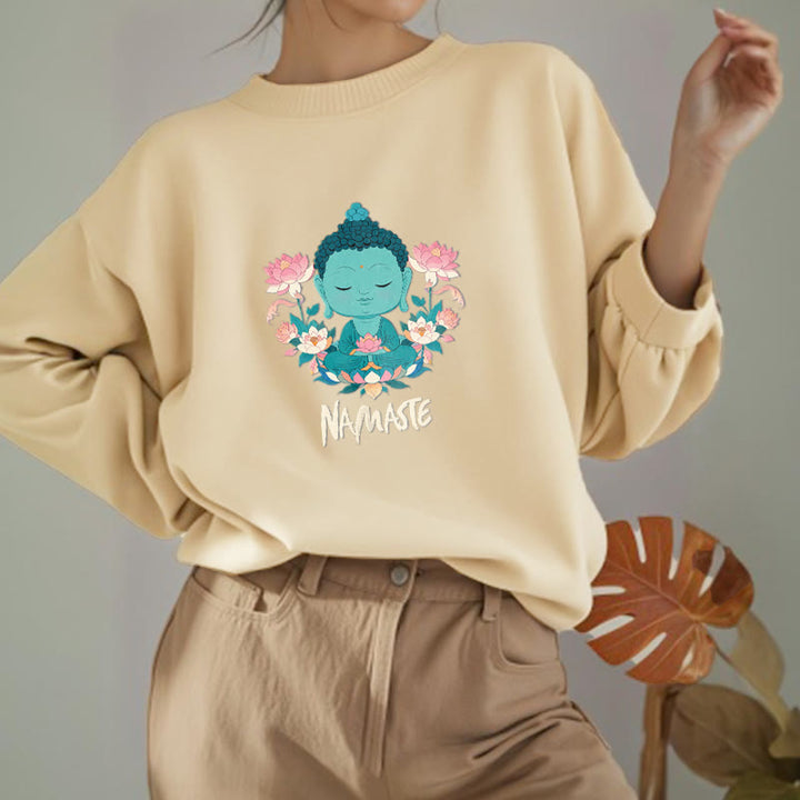 Sweat-shirt doux doublé polaire Bouddha Lotus Méditation NAMASTE Bouddha Buddha Stones