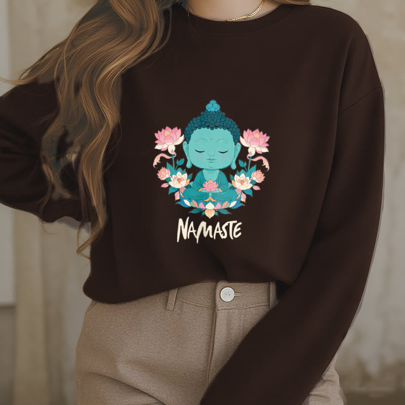 Sweat-shirt doux doublé polaire Bouddha Lotus Méditation NAMASTE Bouddha Buddha Stones