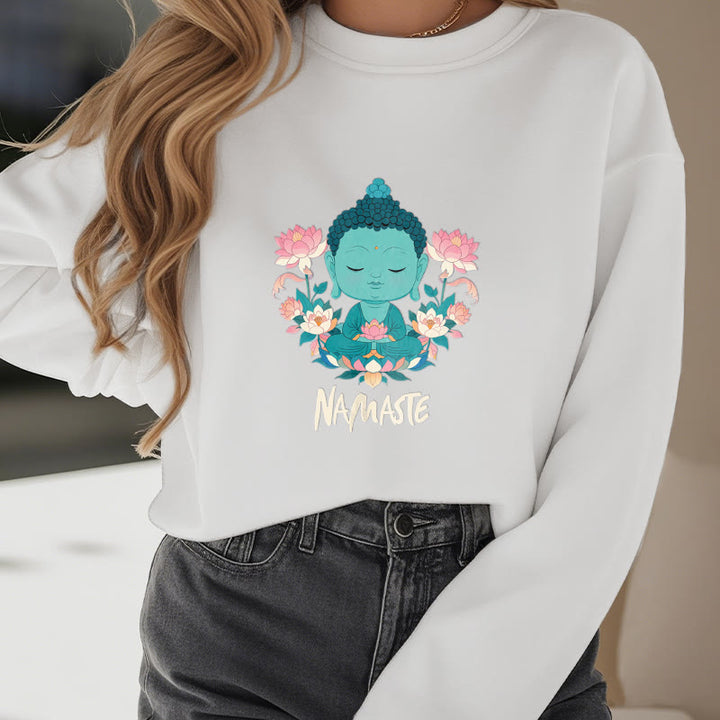 Sweat-shirt doux doublé polaire Bouddha Lotus Méditation NAMASTE Bouddha Buddha Stones