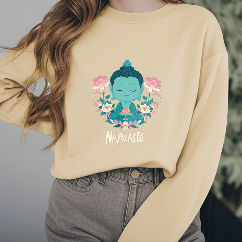 Sweat-shirt doux doublé polaire Bouddha Lotus Méditation NAMASTE Bouddha Buddha Stones