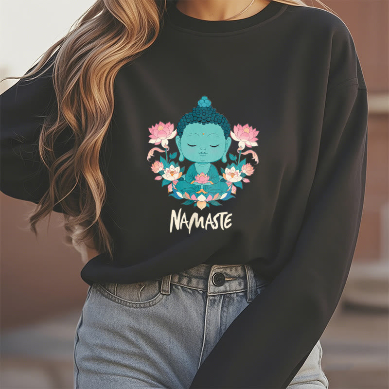 Sweat-shirt doux doublé polaire Bouddha Lotus Méditation NAMASTE Bouddha Buddha Stones
