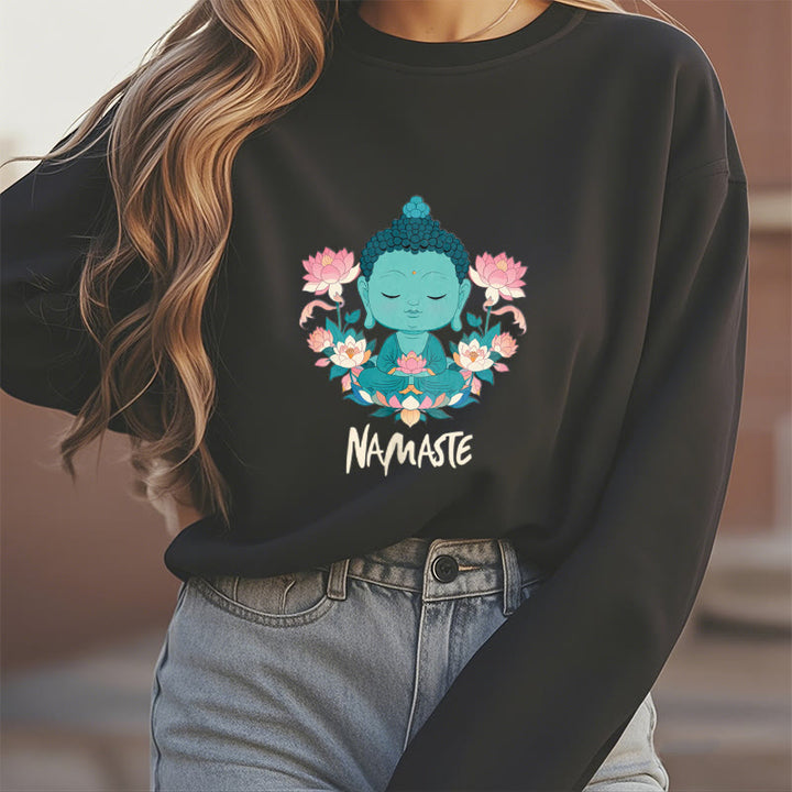 Sweat-shirt doux doublé polaire Bouddha Lotus Méditation NAMASTE Bouddha Buddha Stones