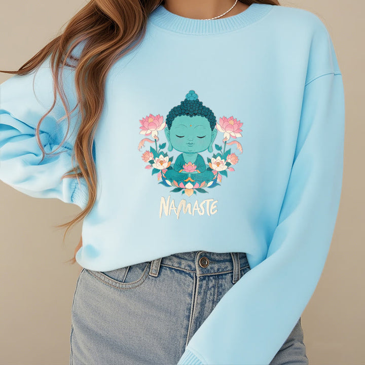 Sweat-shirt doux doublé polaire Bouddha Lotus Méditation NAMASTE Bouddha Buddha Stones