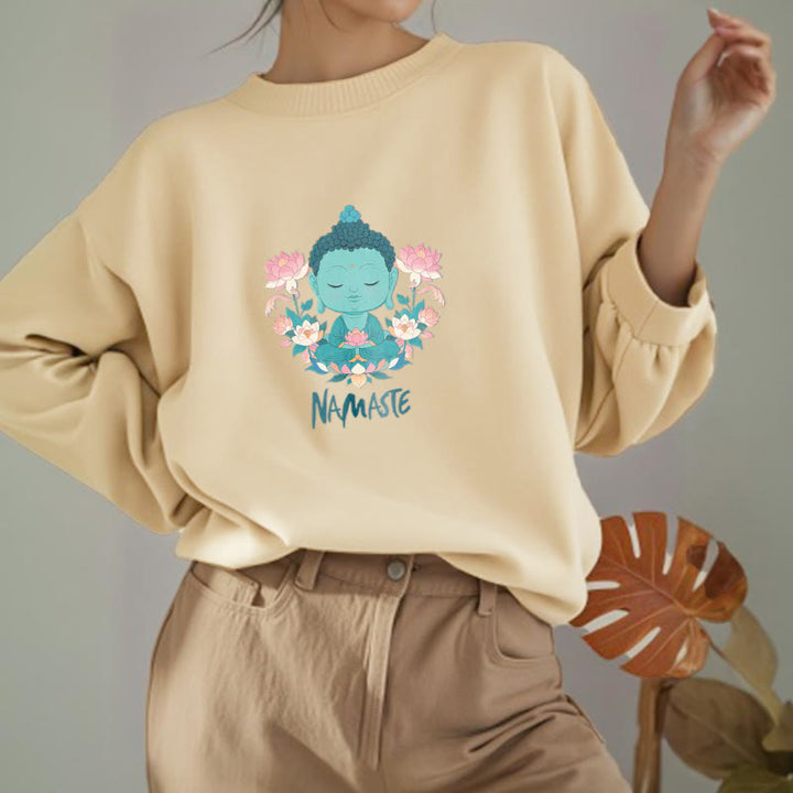 Sweat-shirt doux doublé polaire Bouddha Lotus Méditation NAMASTE Bouddha Buddha Stones