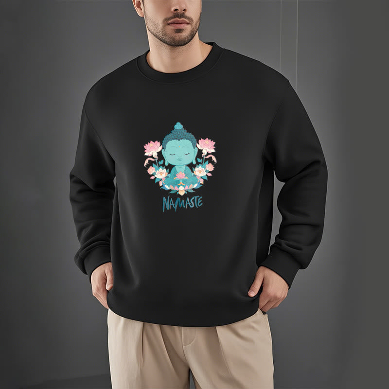 Sweat-shirt doux doublé polaire Bouddha Lotus Méditation NAMASTE Bouddha Buddha Stones