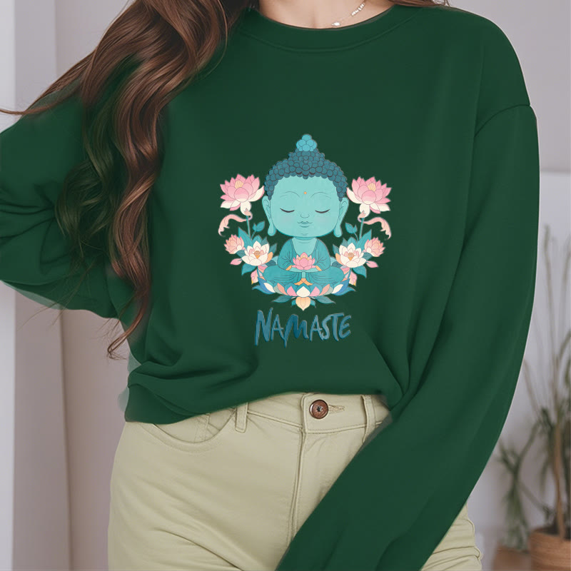 Sweat-shirt doux doublé polaire Bouddha Lotus Méditation NAMASTE Bouddha Buddha Stones