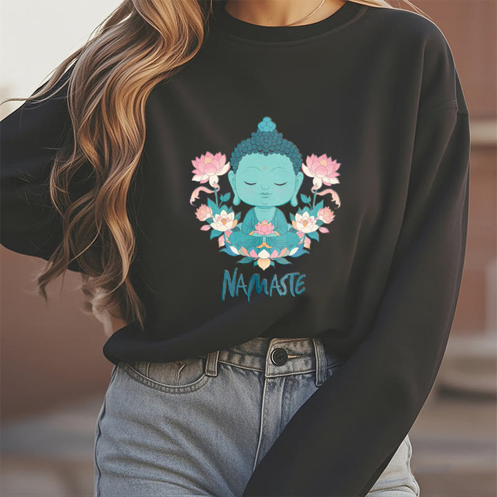 Sweat-shirt doux doublé polaire Bouddha Lotus Méditation NAMASTE Bouddha Buddha Stones