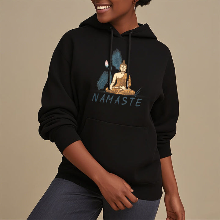 Sweat à capuche doublé en polaire polyester Buddha Stones Méditation NAMASTE