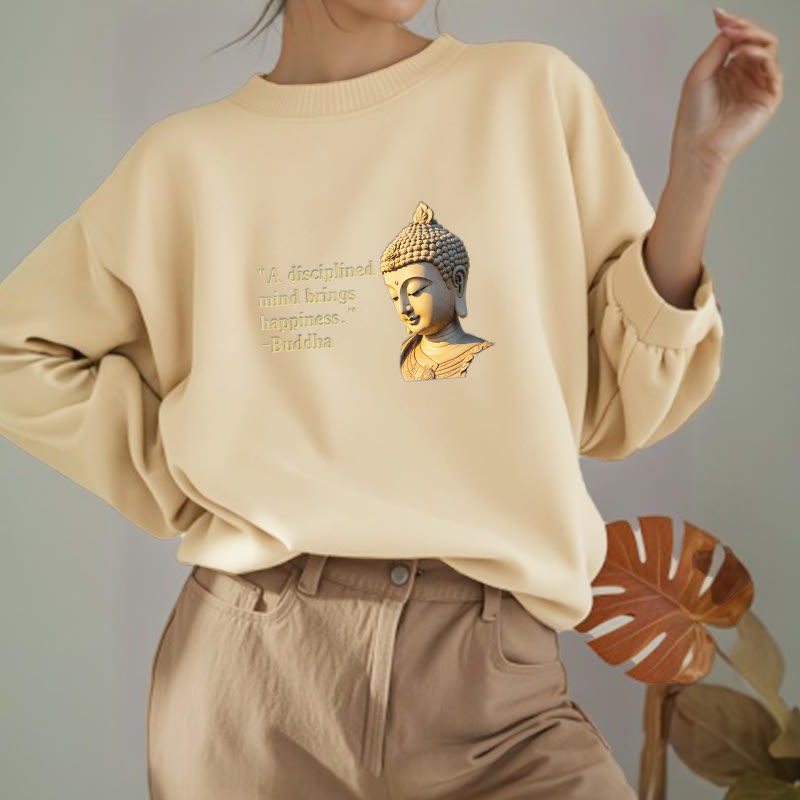 Buddha Stones Un esprit discipliné apporte le bonheur Sweat-shirt en polyester doublé polaire Bouddha