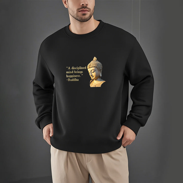 Buddha Stones Un esprit discipliné apporte le bonheur Sweat-shirt en polyester doublé polaire Bouddha