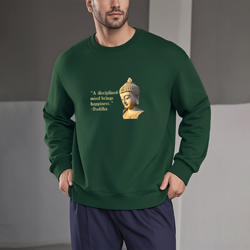 Buddha Stones Un esprit discipliné apporte le bonheur Sweat-shirt en polyester doublé polaire Bouddha