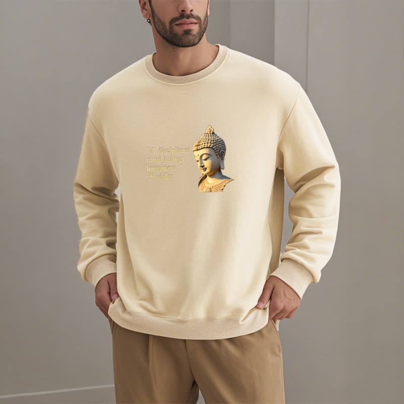 Buddha Stones Un esprit discipliné apporte le bonheur Sweat-shirt en polyester doublé polaire Bouddha